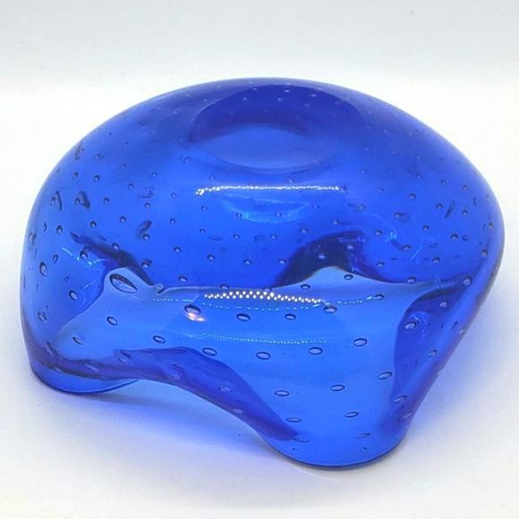 Murano Vintage Cobalt Blue Bullicante Art Glass Bowl or Ashtray - Picture 5 of 10